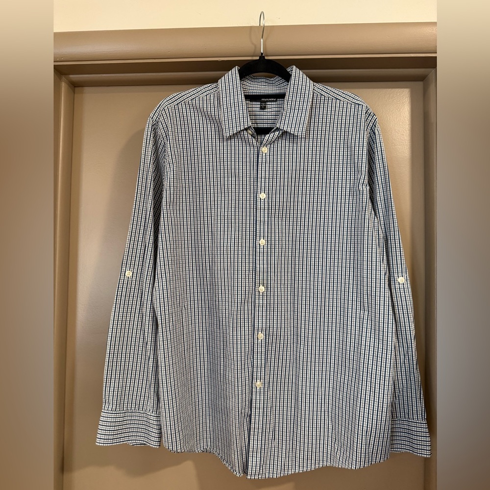 Murano Blue and White Checked Dress Shirt